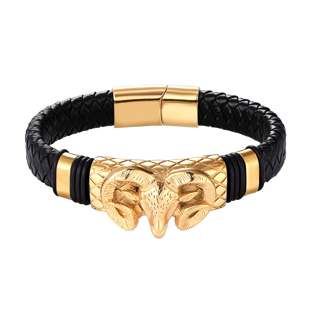 Herren Sternbild Armband – Edelstahl & Leder geflochten
