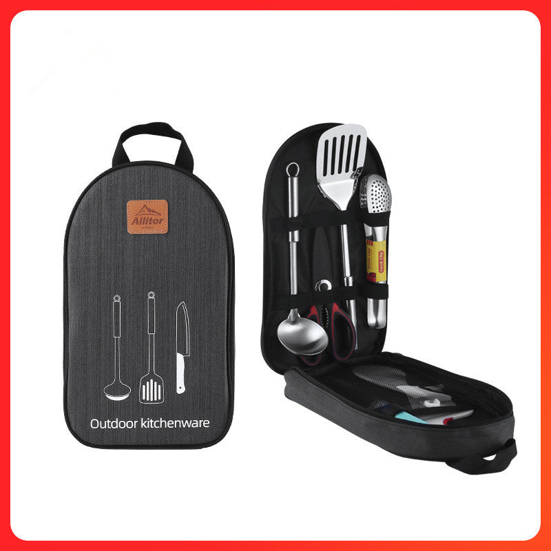 7-teiliges Outdoor BBQ Kochset mit Tragetasche – Edelstahl