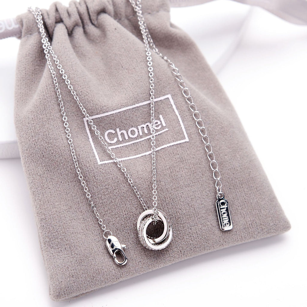 Chomel Doppelring-Halskette für Damen – S925 Silber mit Mikro-Diamanten
