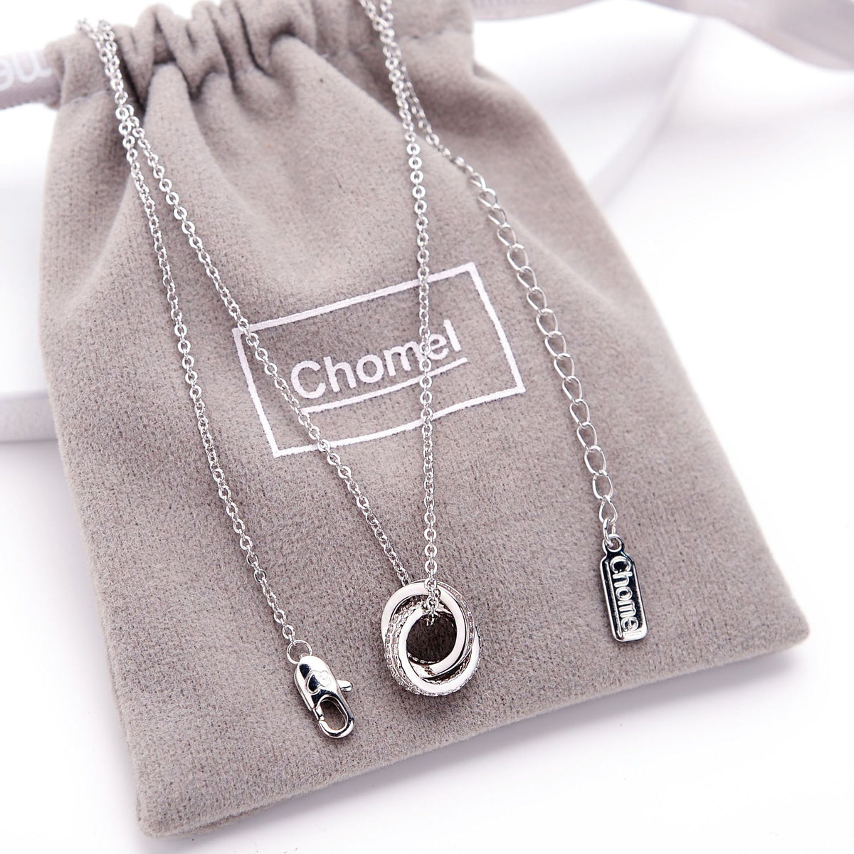 Chomel Doppelring-Halskette für Damen – S925 Silber mit Mikro-Diamanten