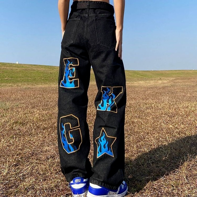 Retro Hip-Hop Baggy Jeans Herren | Weites Bein, lockerer Schnitt, Schwarz