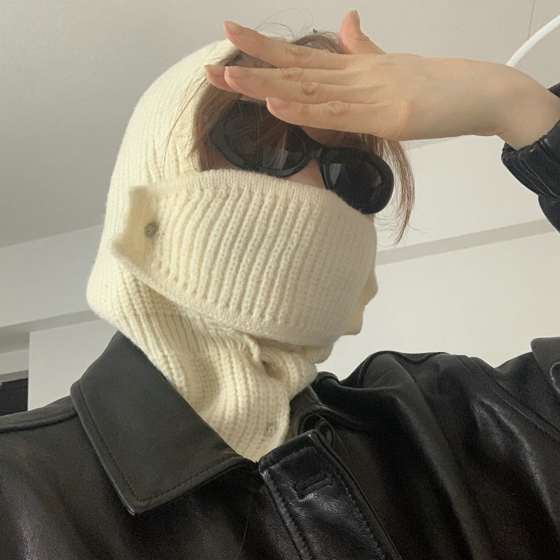 Einfarbige Strick-Woll-Maske Mütze für Wärme
