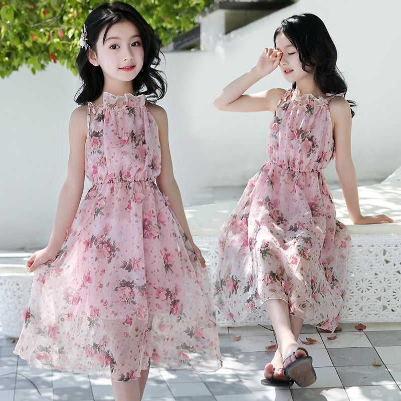Mädchen Boho Sommerkleid – Blumen Maxi Strandkleid