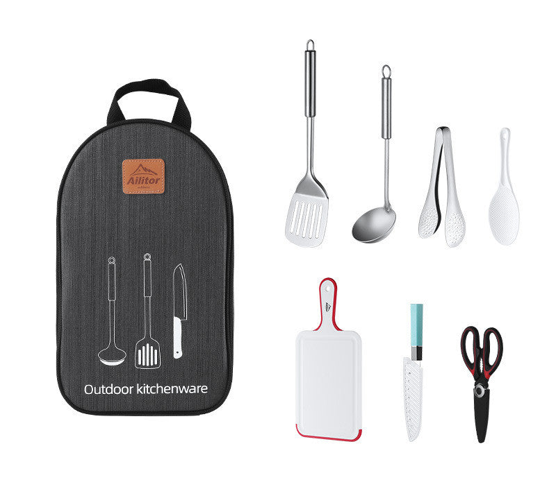 7-teiliges Outdoor BBQ Kochset mit Tragetasche – Edelstahl