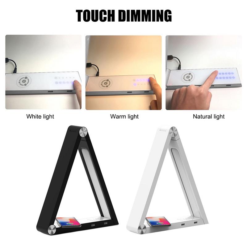 LED Schreibtischlampe mit Wireless Charging | Dreieck-Design, Touch-Dimmer, USB