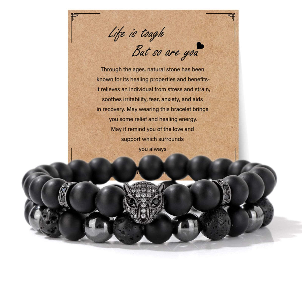Triple Protection Armband Set Herren | Obsidian, Hämatit & Lavastein, Leopardenkopf