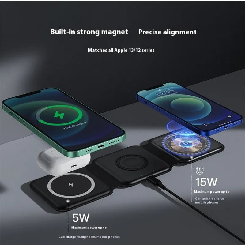 3-in-1 Magnetischer Wireless Charging Faltständer für Smartphones