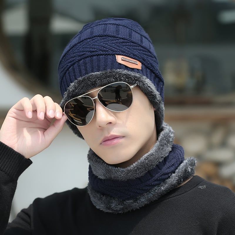 Warmes Strick-Winter-Beanie-Mützen- und Schal-Set für Alle