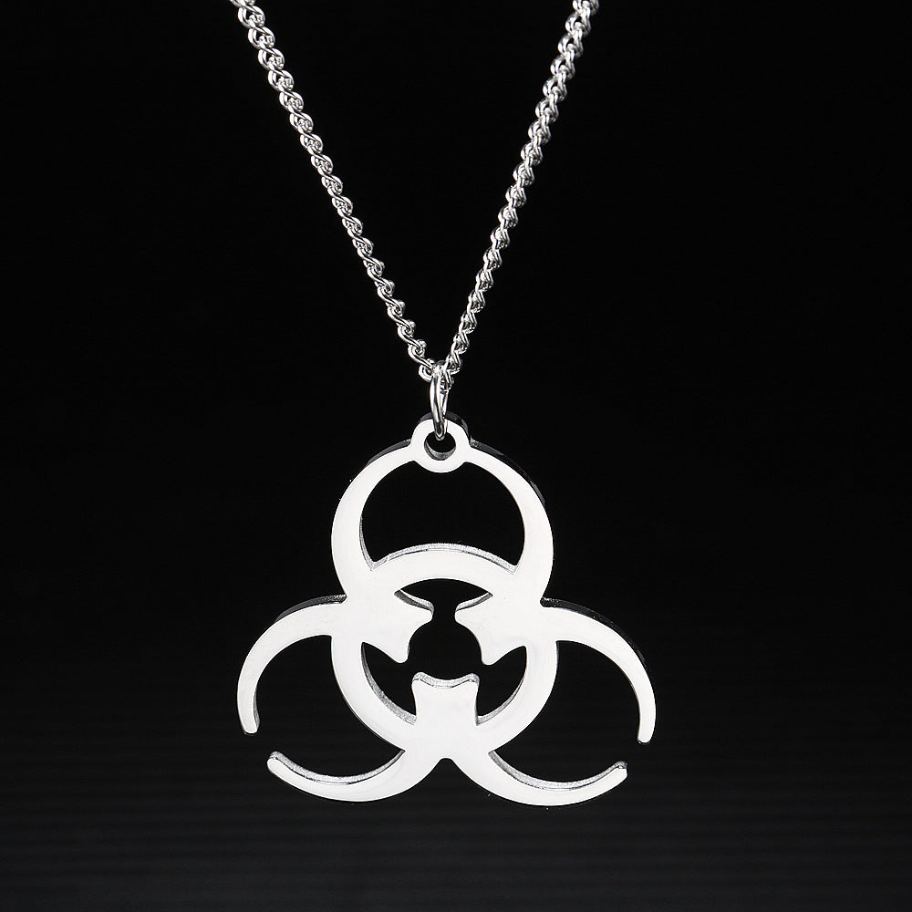 Biohazard Logo Halskette | Titanstahl Anhänger, Silber, 60 cm Kette