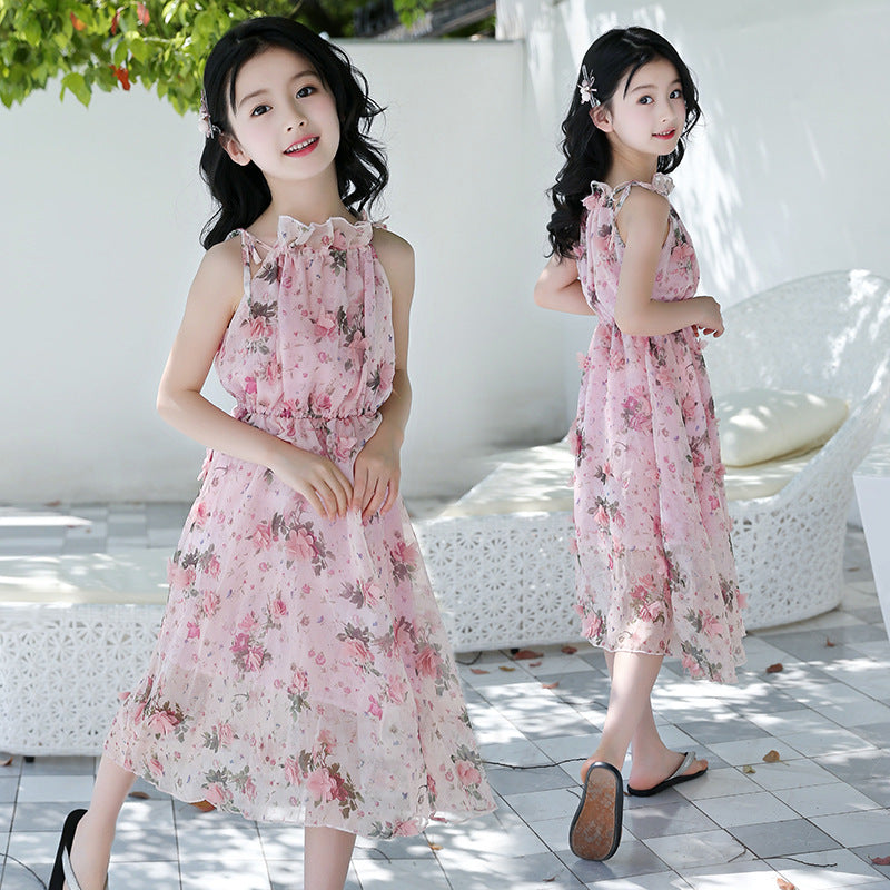 Mädchen Boho Sommerkleid – Blumen Maxi Strandkleid