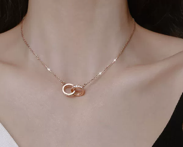 Chomel Doppelring-Halskette für Damen – S925 Silber mit Mikro-Diamanten