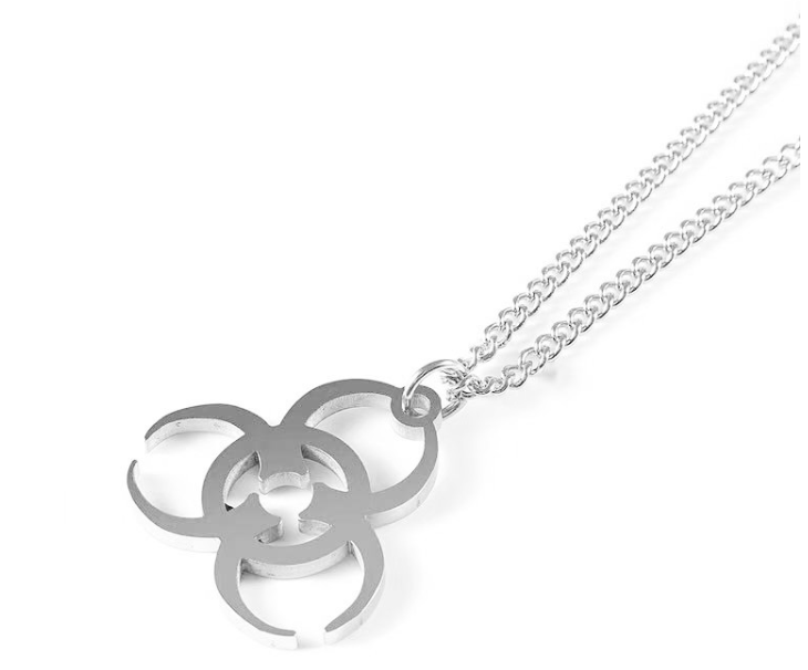 Biohazard Logo Halskette | Titanstahl Anhänger, Silber, 60 cm Kette