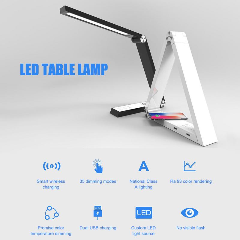 LED Schreibtischlampe mit Wireless Charging | Dreieck-Design, Touch-Dimmer, USB