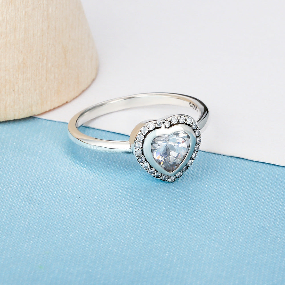 925 Silber Herzring | Unisex Liebesring mit Edelstein, vergoldet