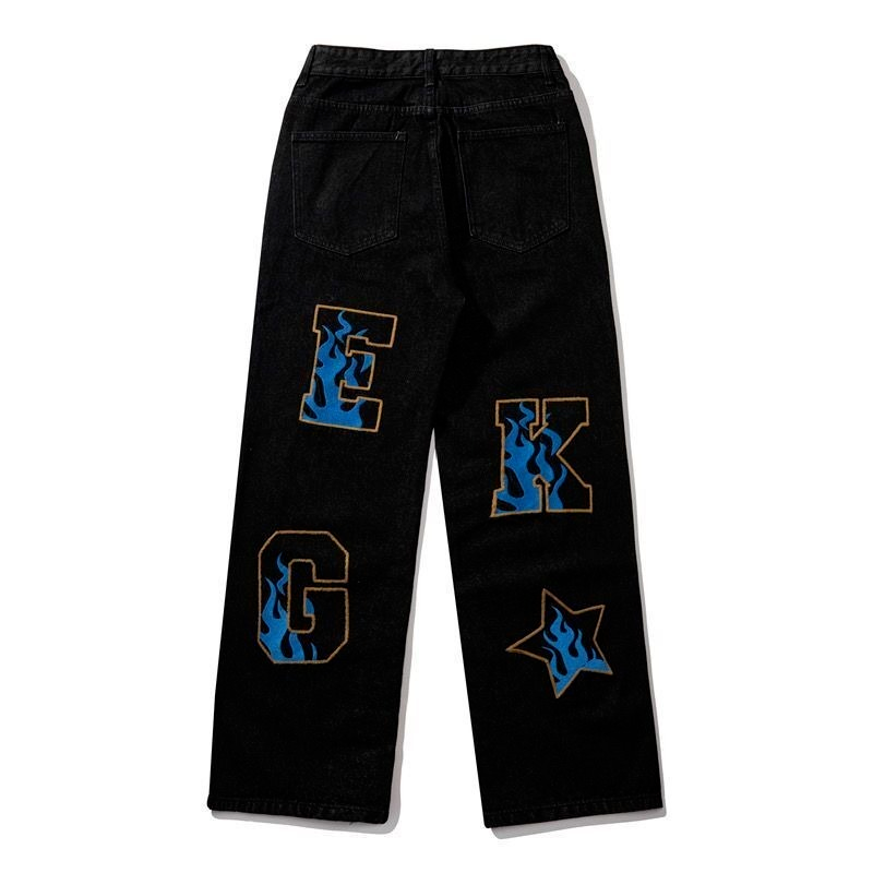 Retro Hip-Hop Baggy Jeans Herren | Weites Bein, lockerer Schnitt, Schwarz