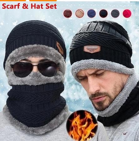 Warmes Strick-Winter-Beanie-Mützen- und Schal-Set für Alle