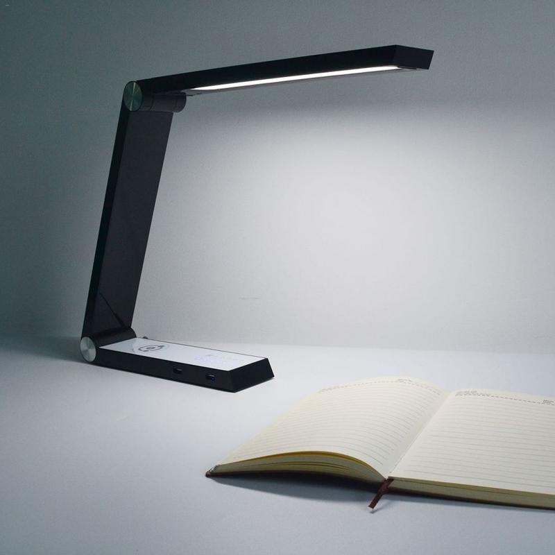 LED Schreibtischlampe mit Wireless Charging | Dreieck-Design, Touch-Dimmer, USB