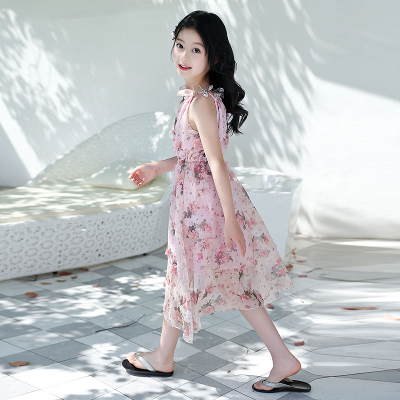 Mädchen Boho Sommerkleid – Blumen Maxi Strandkleid