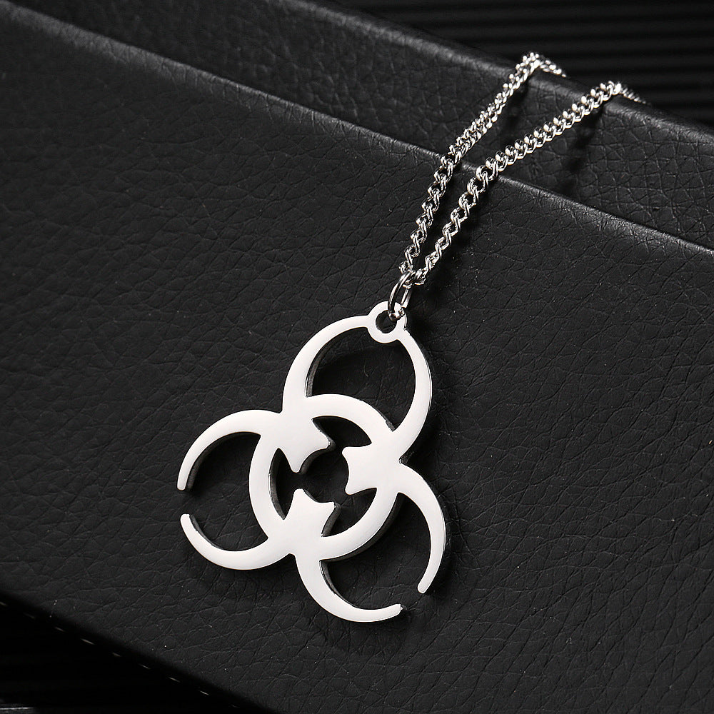 Biohazard Logo Halskette | Titanstahl Anhänger, Silber, 60 cm Kette