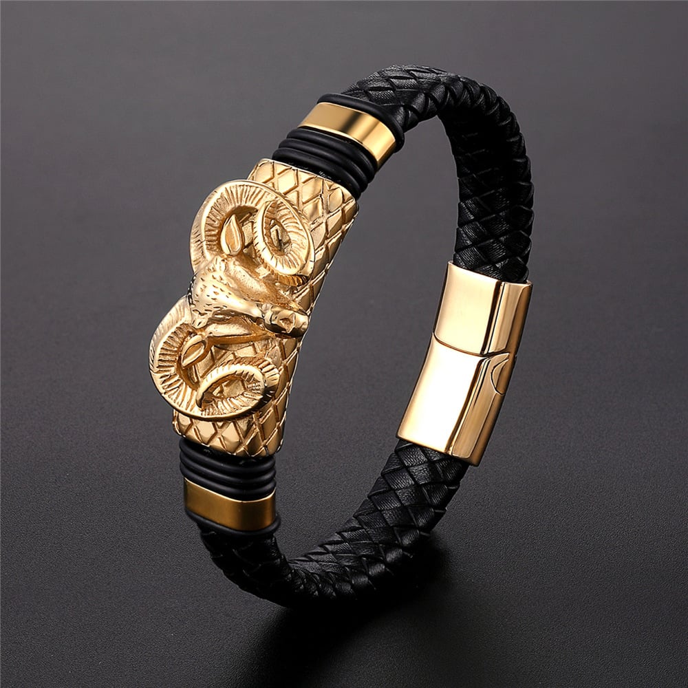 Herren Sternbild Armband – Edelstahl & Leder geflochten