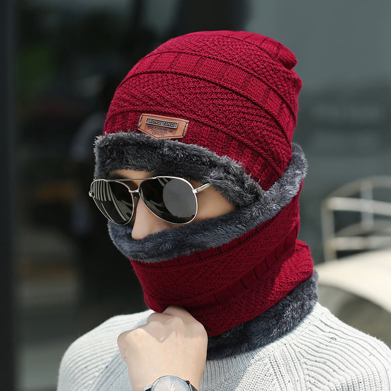 Warmes Strick-Winter-Beanie-Mützen- und Schal-Set für Alle