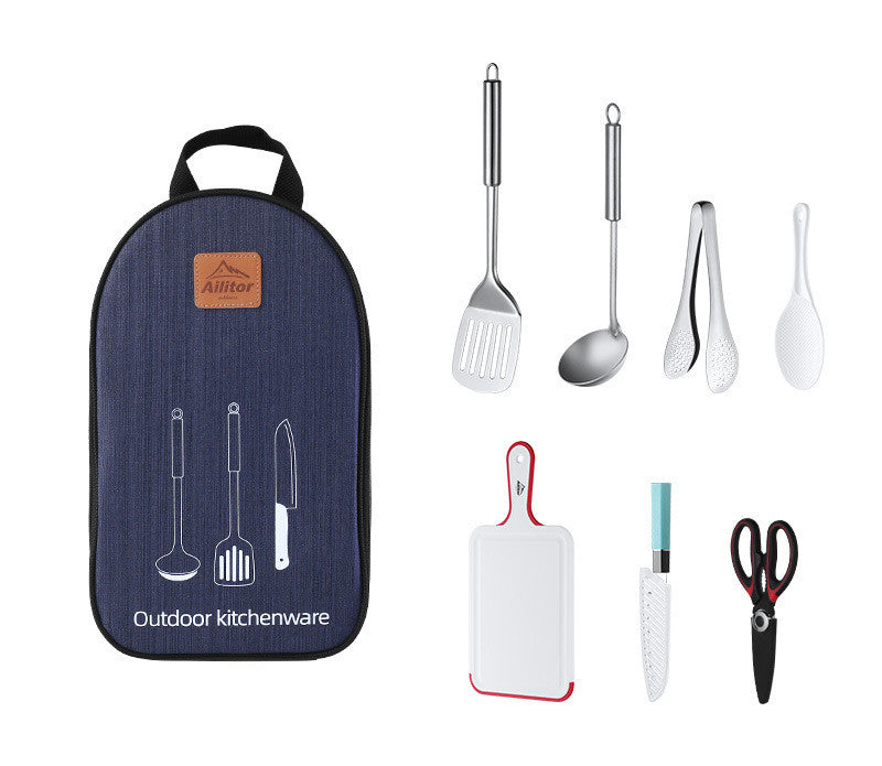 7-teiliges Outdoor BBQ Kochset mit Tragetasche – Edelstahl