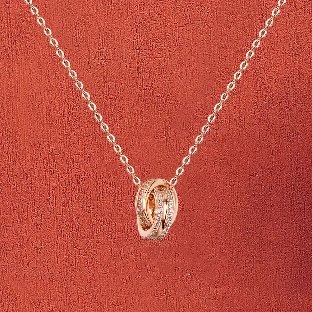 Chomel Doppelring-Halskette für Damen – S925 Silber mit Mikro-Diamanten