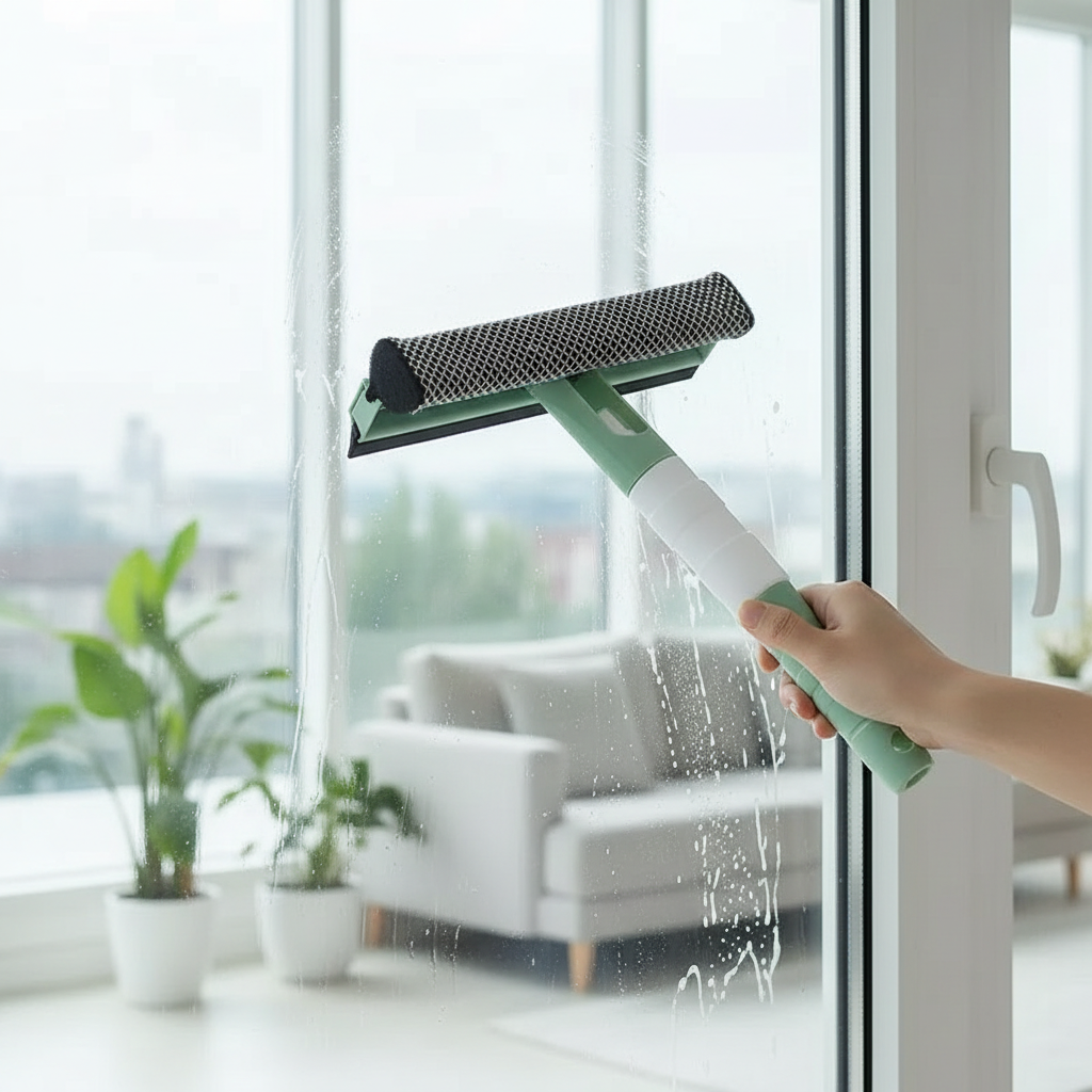 3-in-1 Glasreiniger mit Sprühkopf und doppelseitigem Wischer